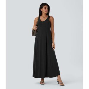 HALARA Dress  Sz Large U Neck Split Flowy Maxi Casual Tank Vacation Comfy NEW